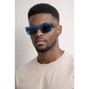 DUCO Rectangle Sunglasses Unisex Retro With Acetate Frame Blue Frames Gray Lens